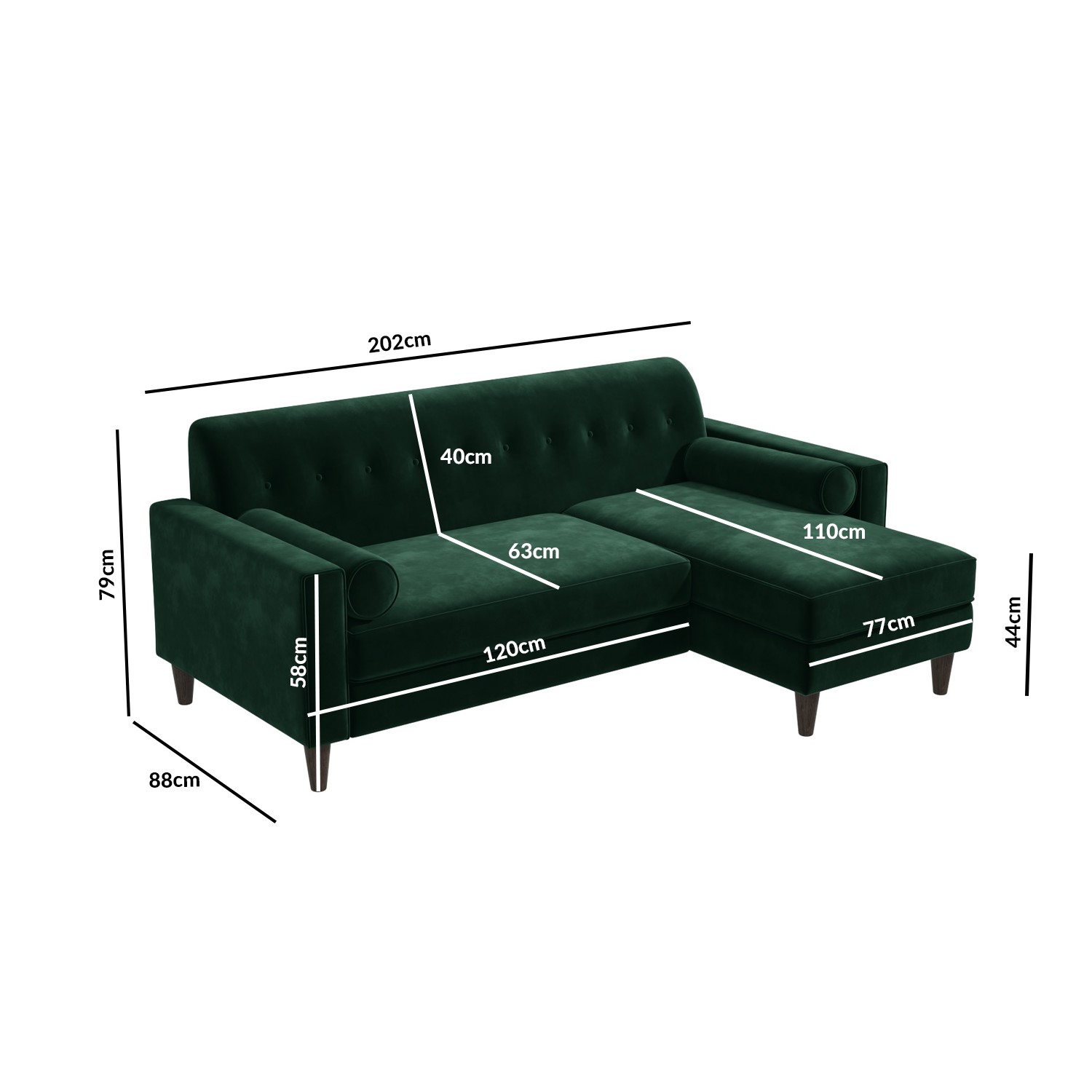 Read more about Green velvet right hand l shaped sofa with matching footstool seats 3 idris